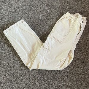 cream pacsun cargo pants w/brown stitching
